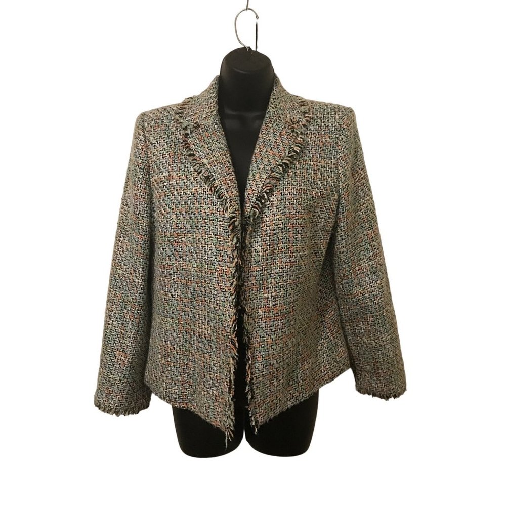 Koret Petite Multicolor Open Blazer Acrylic Tweed Long Sleeve Raw Hem Size 6P